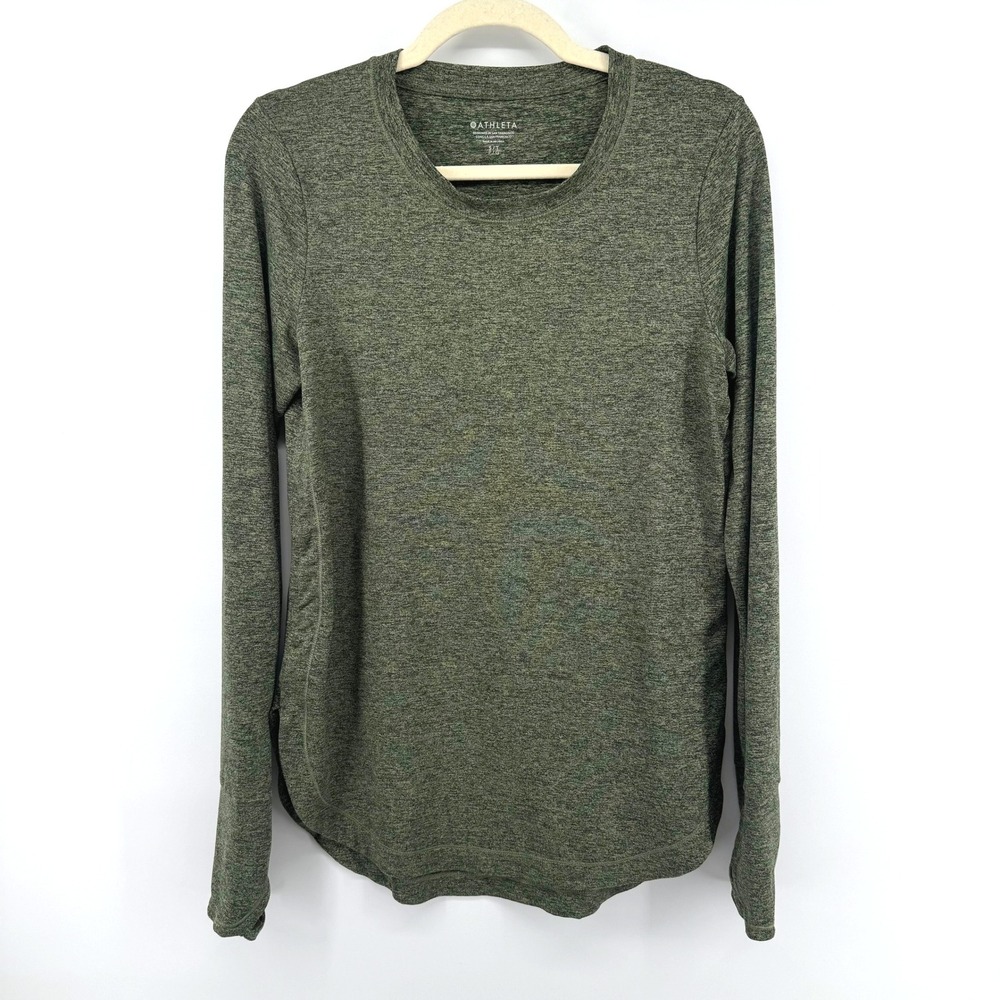 Athleta Uptempo Top Women S Tall Olive Green Heather Thumbhole Active Tee Sporty